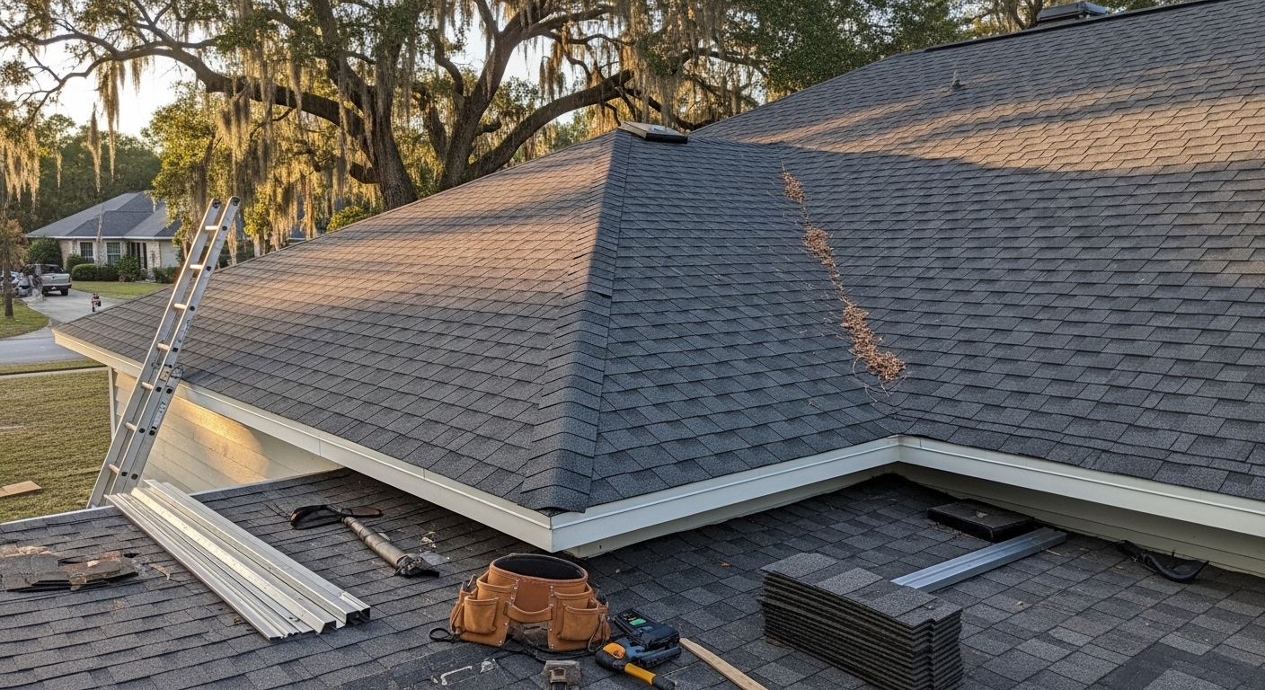 Professional roofing installation on residential home in Tallahassee area
