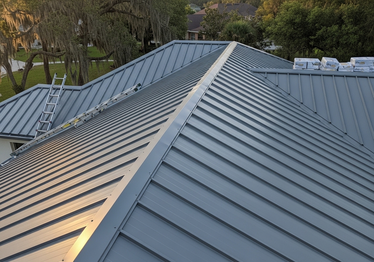 Premium metal roof installation on residential home in St. George with custom flashing and ridge details