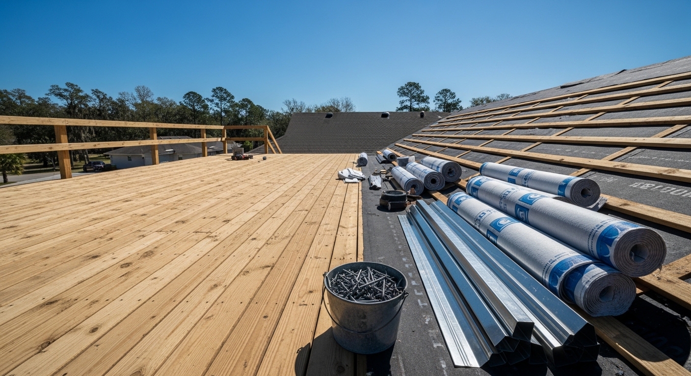Newly installed residential roof on a Tallahassee home with clean shingles and proper flashing. The roof shows professional workmanship designed to handle Florida weather and storm conditions.